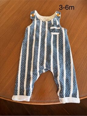3-6M Peek Blue and White Striped Baby Overalls